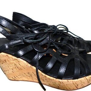 Vaneli Black Tie Up Cork Wedge Sandals 10.5
